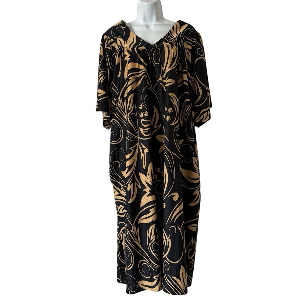 Anthony Richards Dress Women’s Plus 2X Black Beige Swirl Floral Caftan Maxi